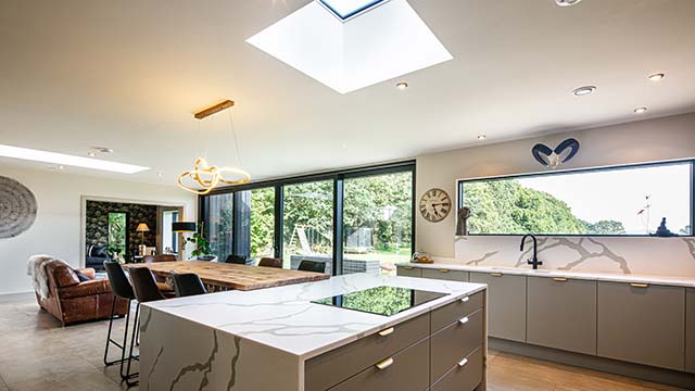 stunning modern kitchen in self-build home in Dorset